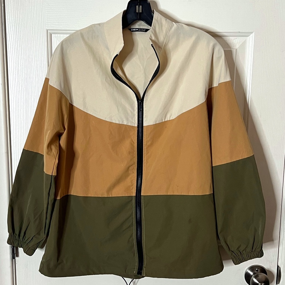 Shein LUNE Color-block zip up drawstring hem jacket